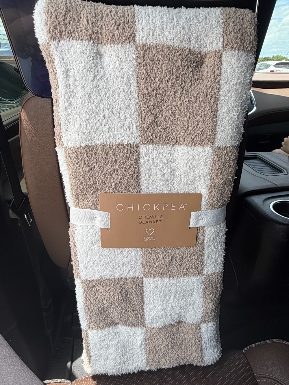 Chickpea Chenille Checkerboard Blanket — Cream & Taupe